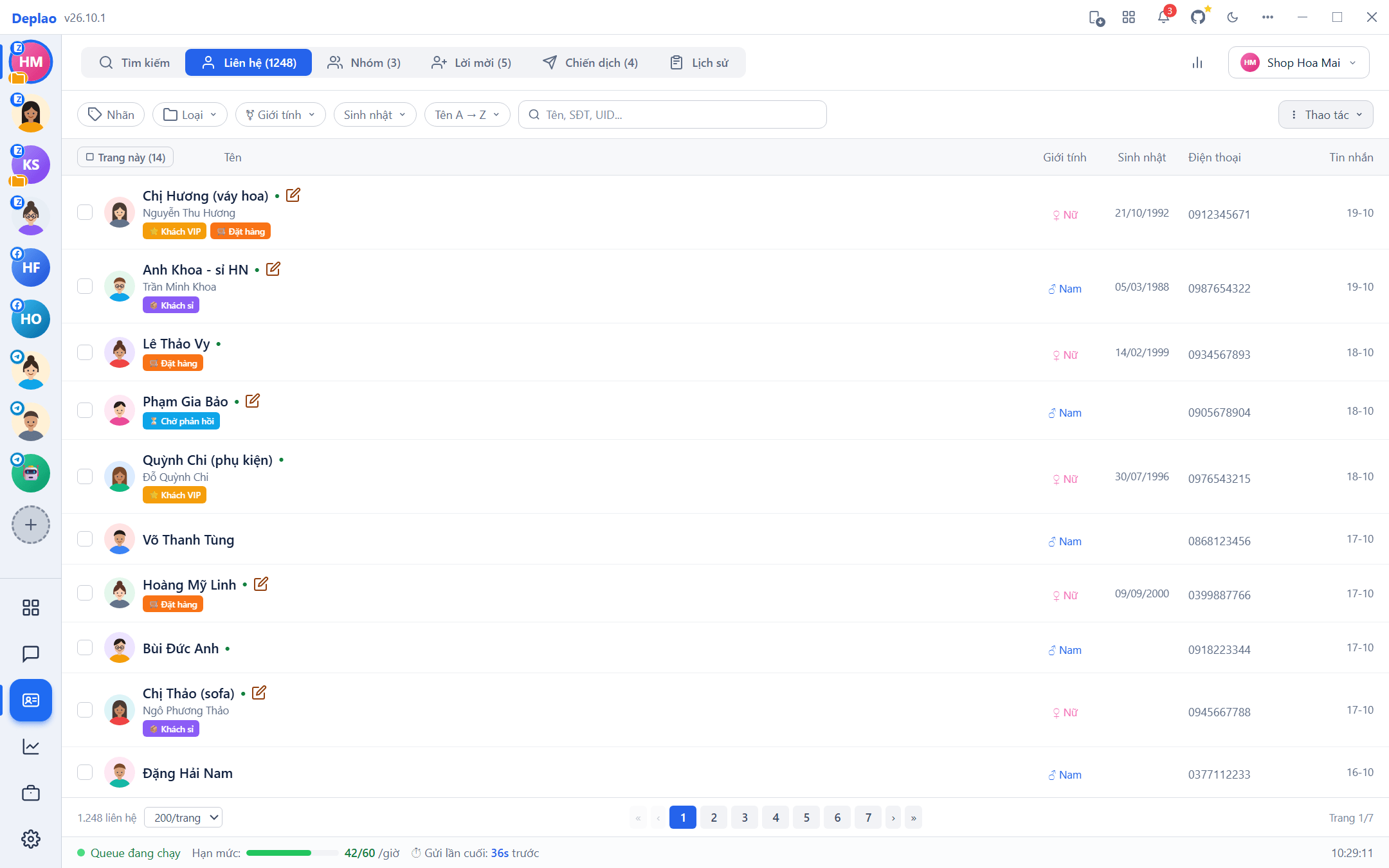 Màn hình CRM và quản lý liên hệ trong Deplao
